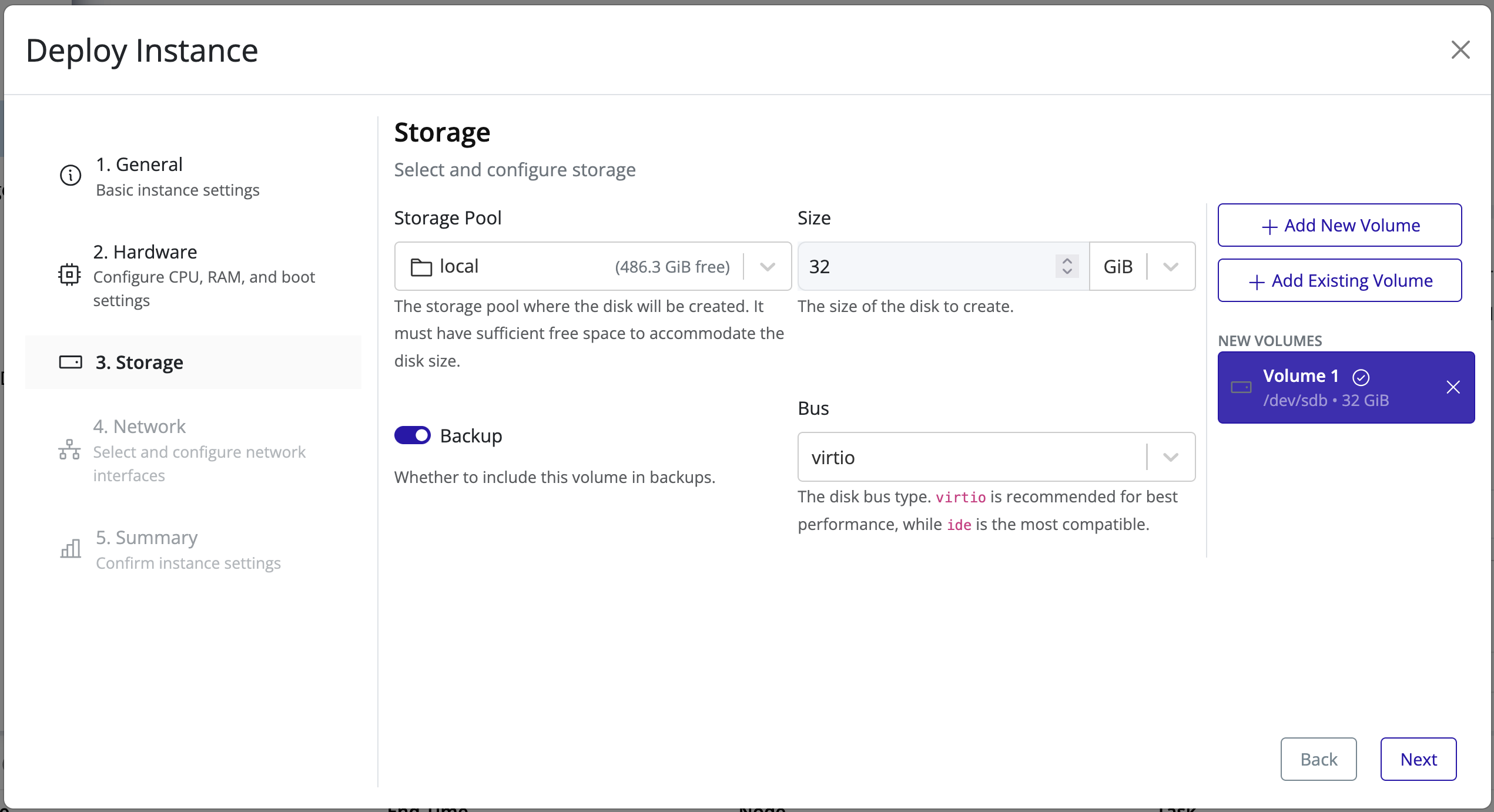 Instance deploy storage step with a disk attached to the instance