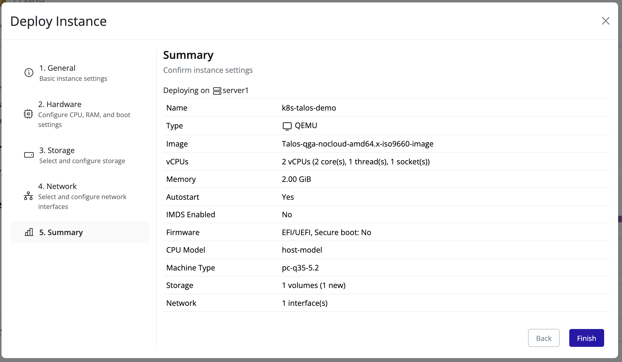 Instance deploy review step