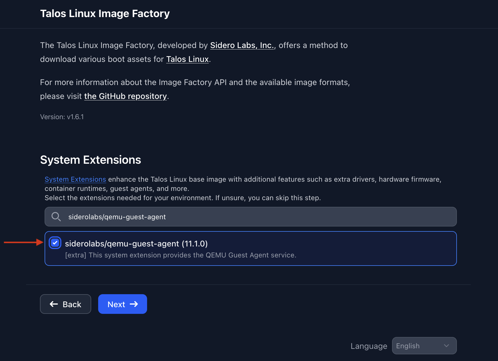 Image factory form with the qemu-guest-agent extension added