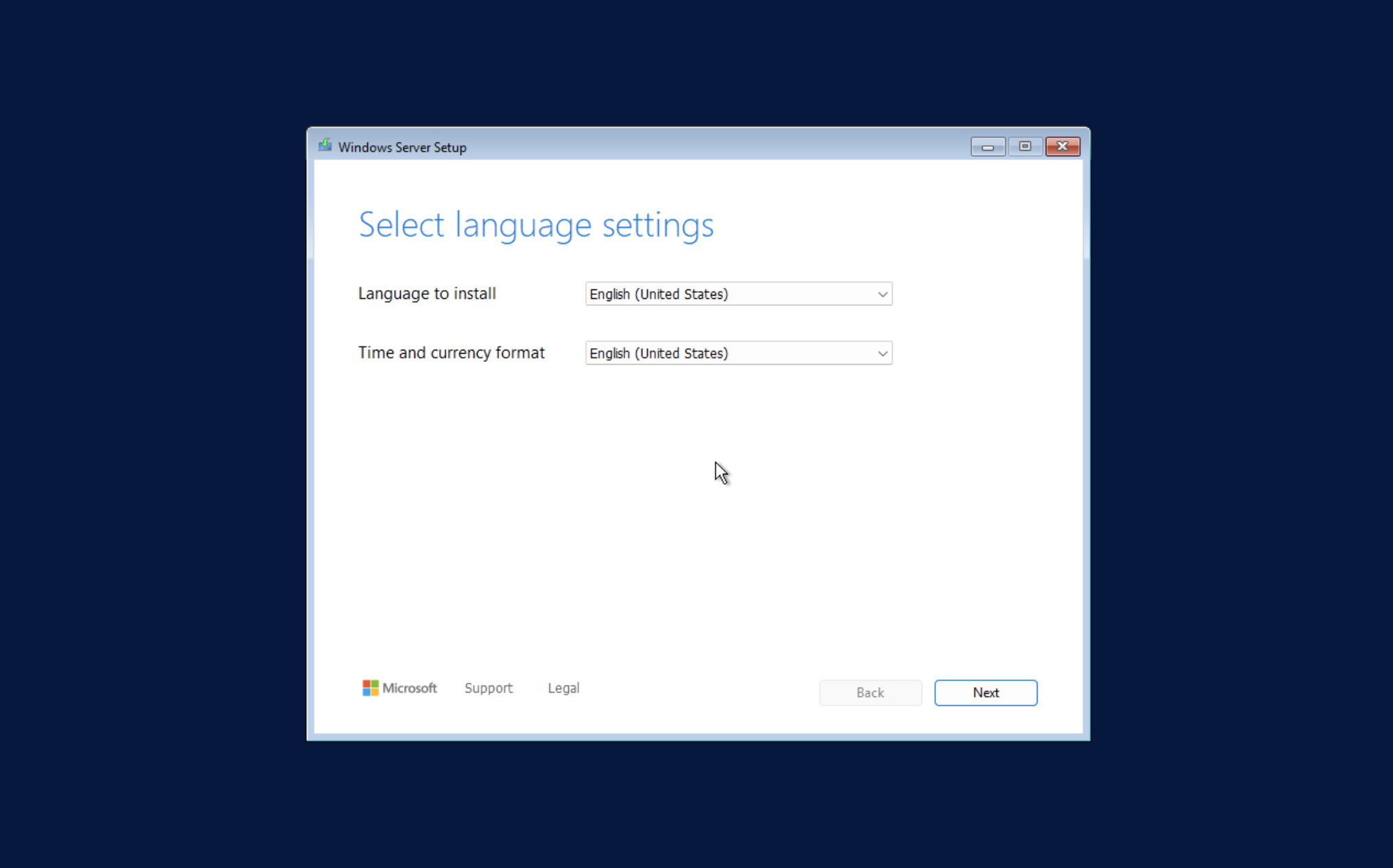 Instance console showing the Windows Server 2025 setup “Install now” screen