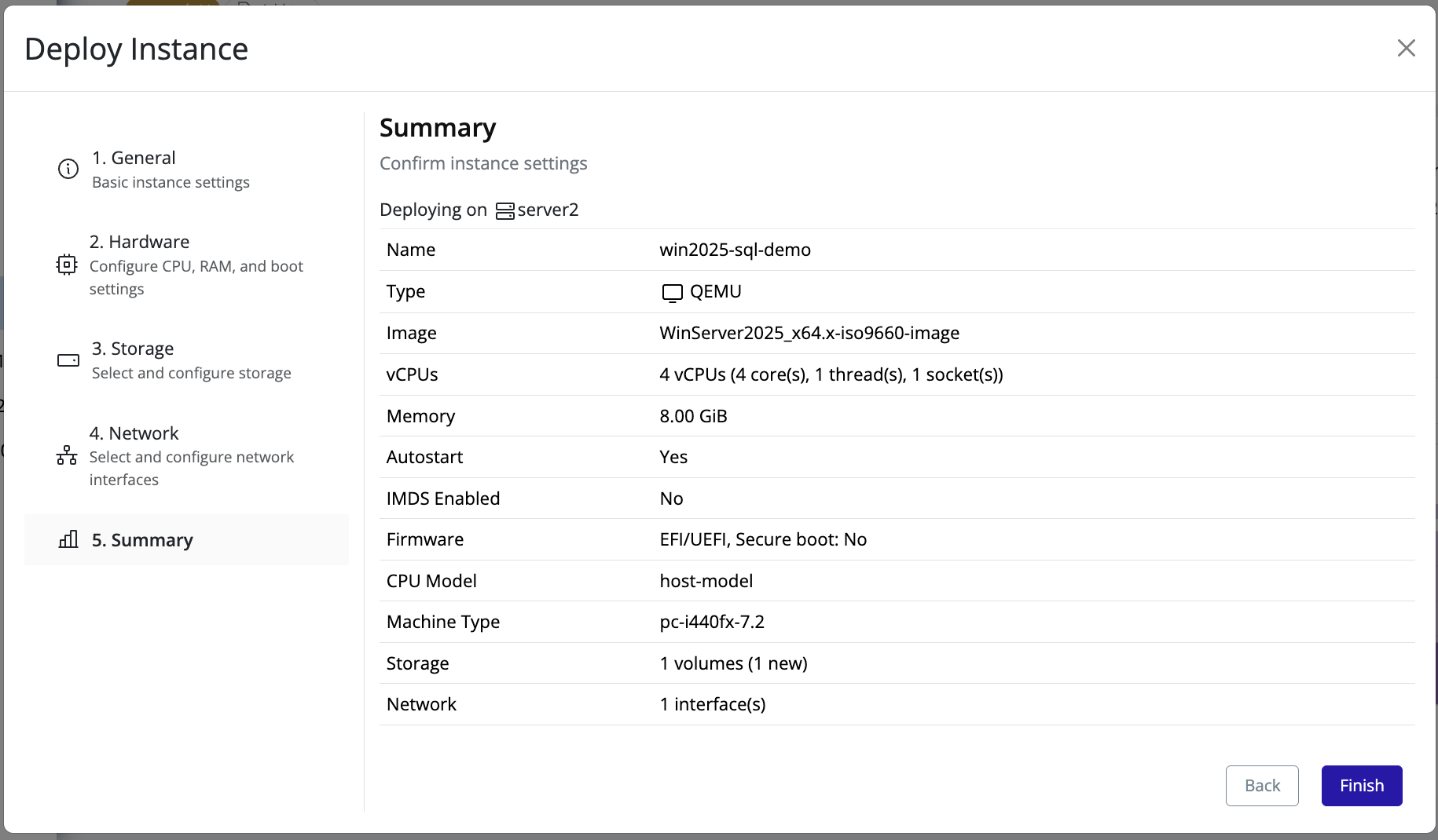 Pextra CloudEnvironment instance confirmation dialog before finishing deployment
