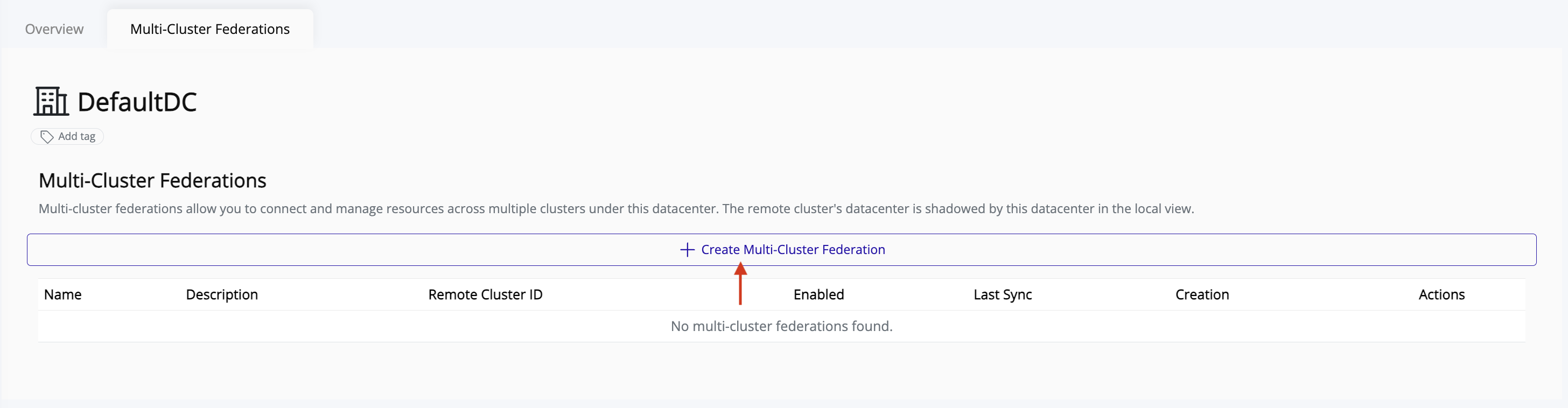Create Multi-Cluster Federation button on the federations page