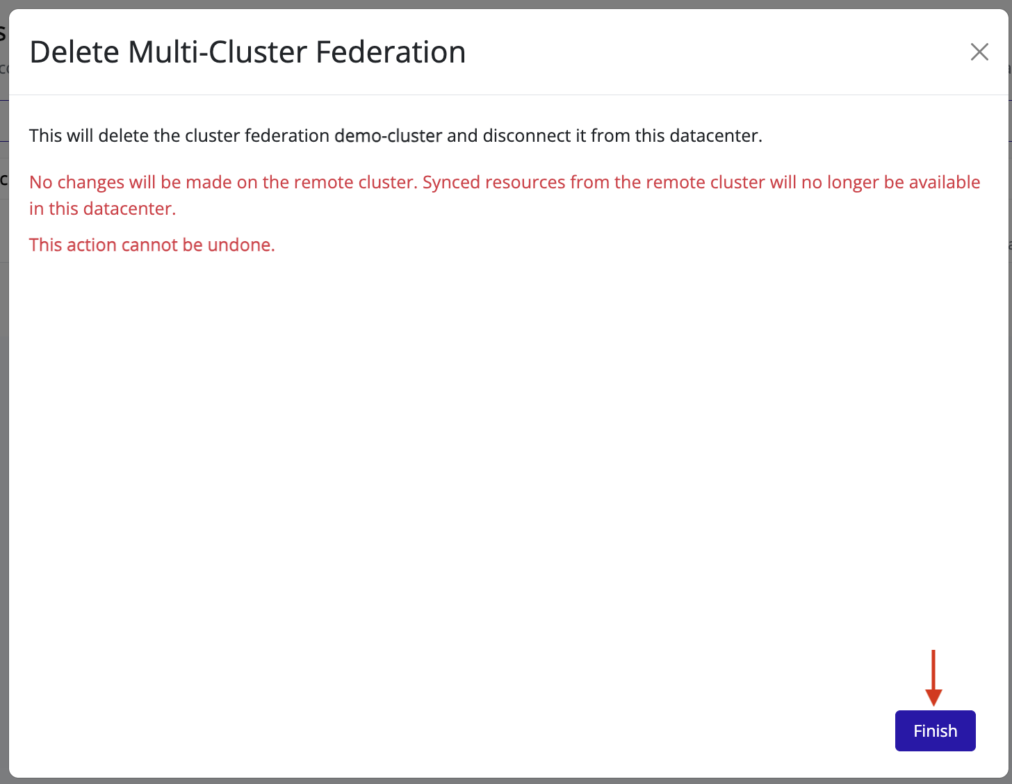 Delete federation confirmation dialog