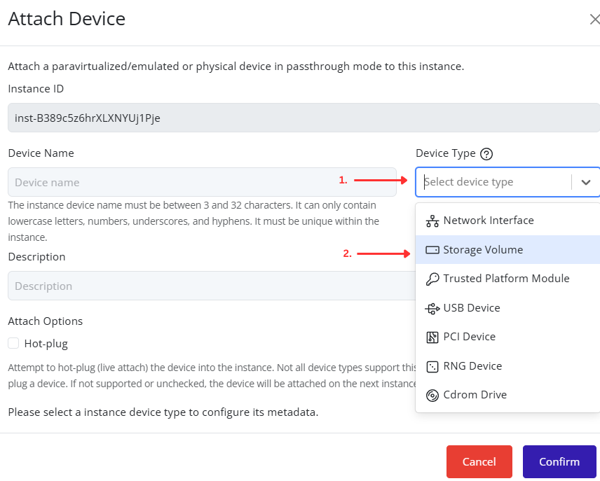 Storage Volume Type Selection