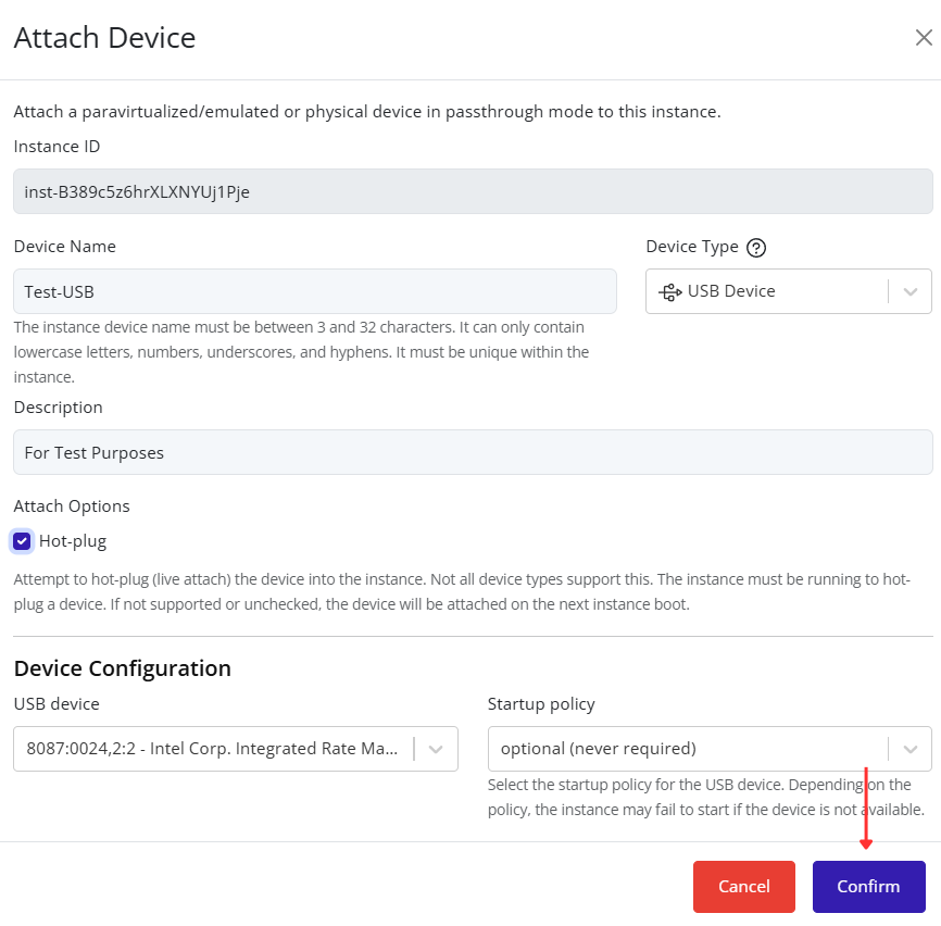Confirm USB Device Attachment