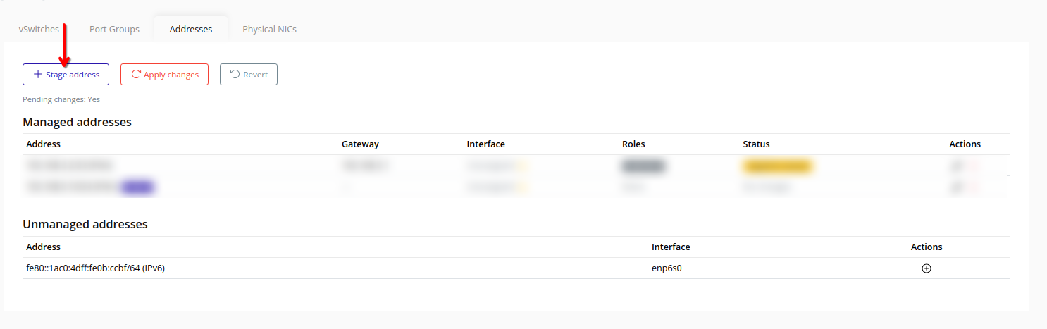 Stage address button in the web interface