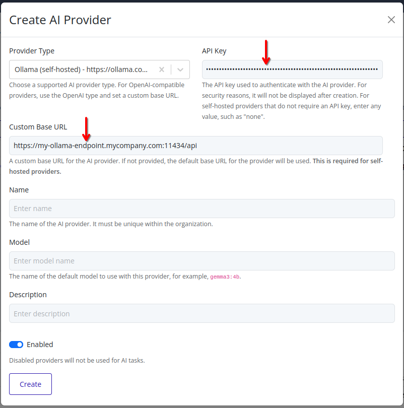 Set API key and custom base URL