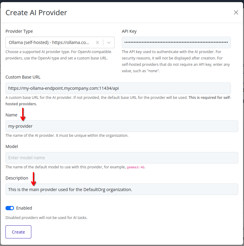 AI Provider name and description