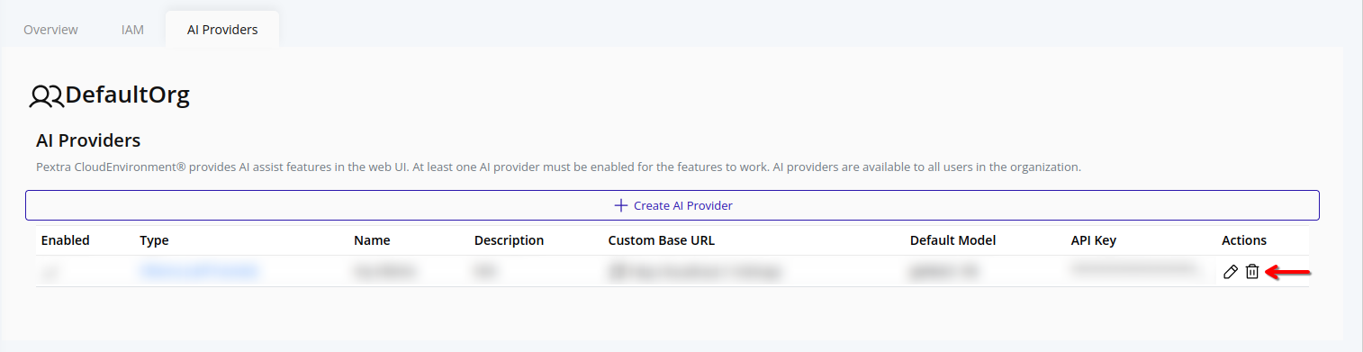 Delete AI Provider button