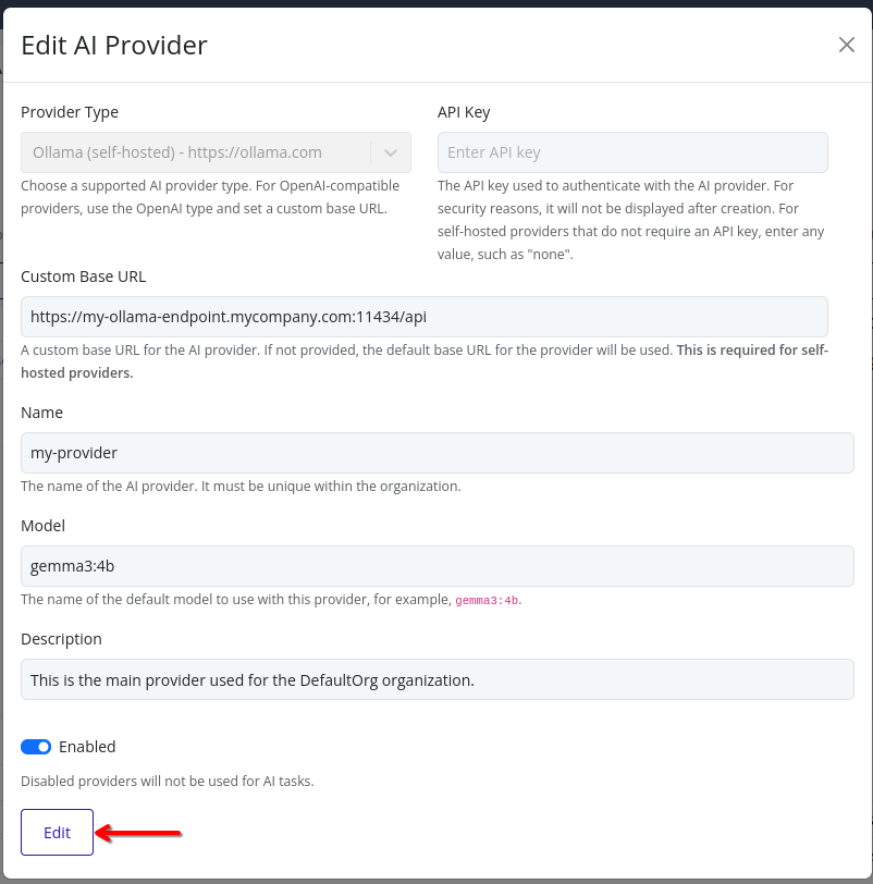Edit AI Provider confirm dialog