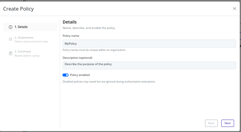 Create Policy Details