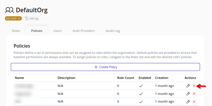 Delete Policy Button