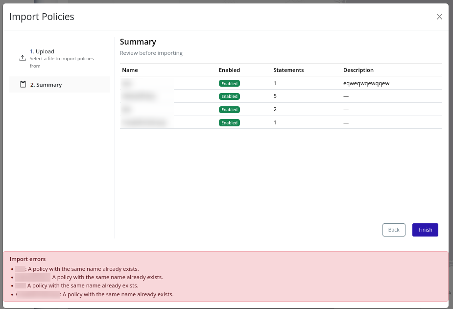 Import Policies errors