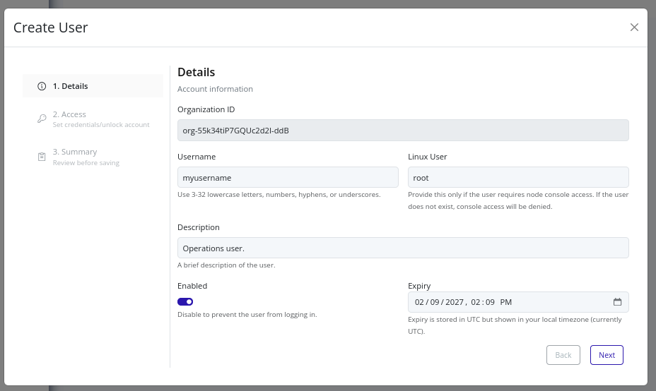 Users create details