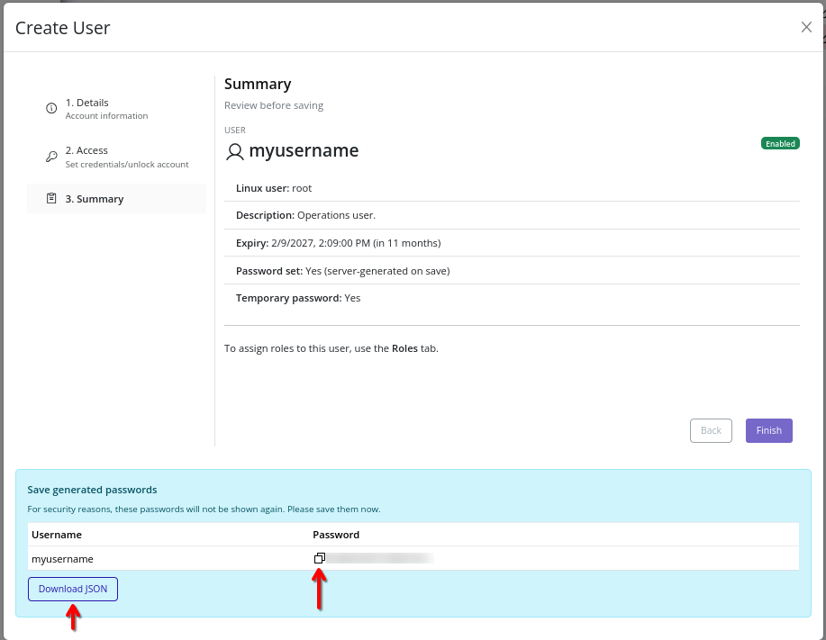 Generated password result