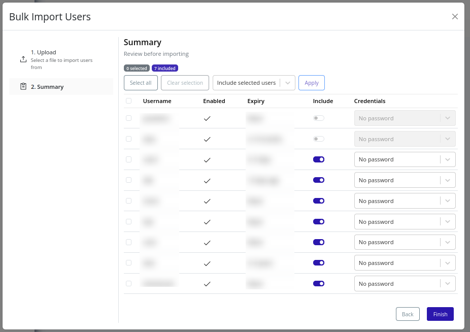 Users import summary