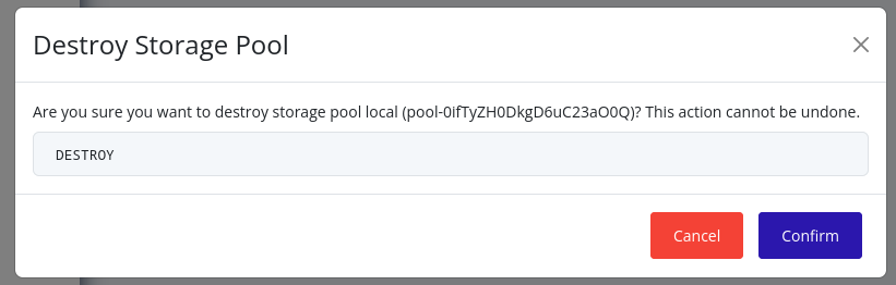 Destroy Pool Confirmation