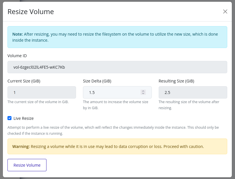 Resize Volume Form