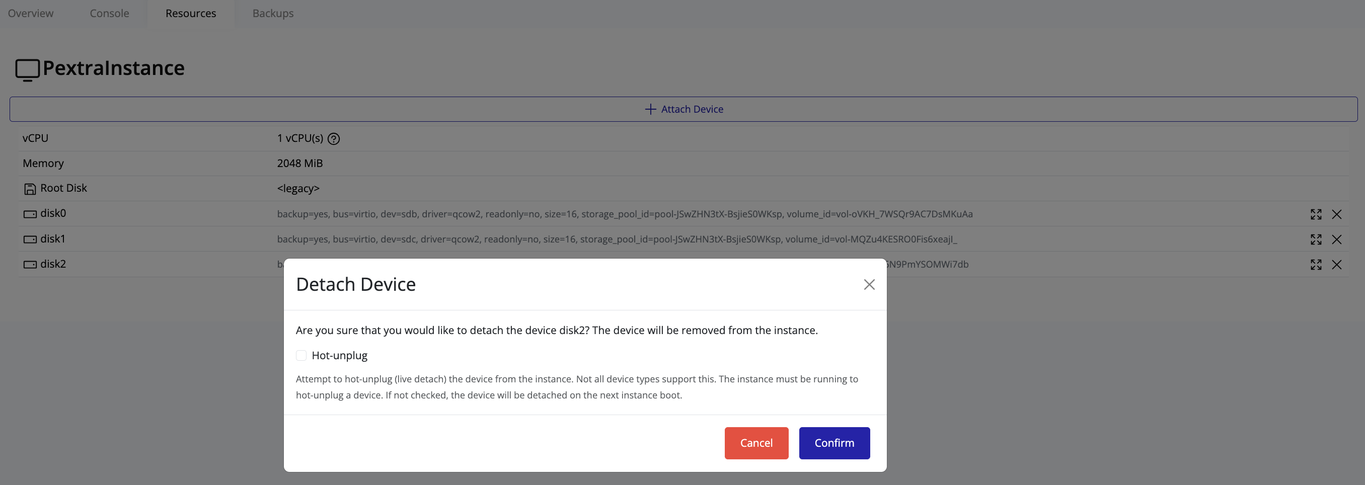 Detach Volume Confirmation