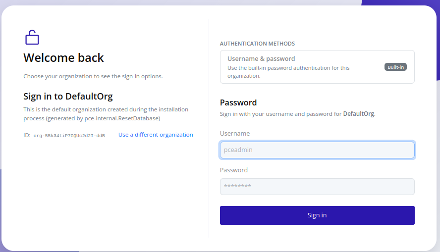 DefaultOrg Login Page